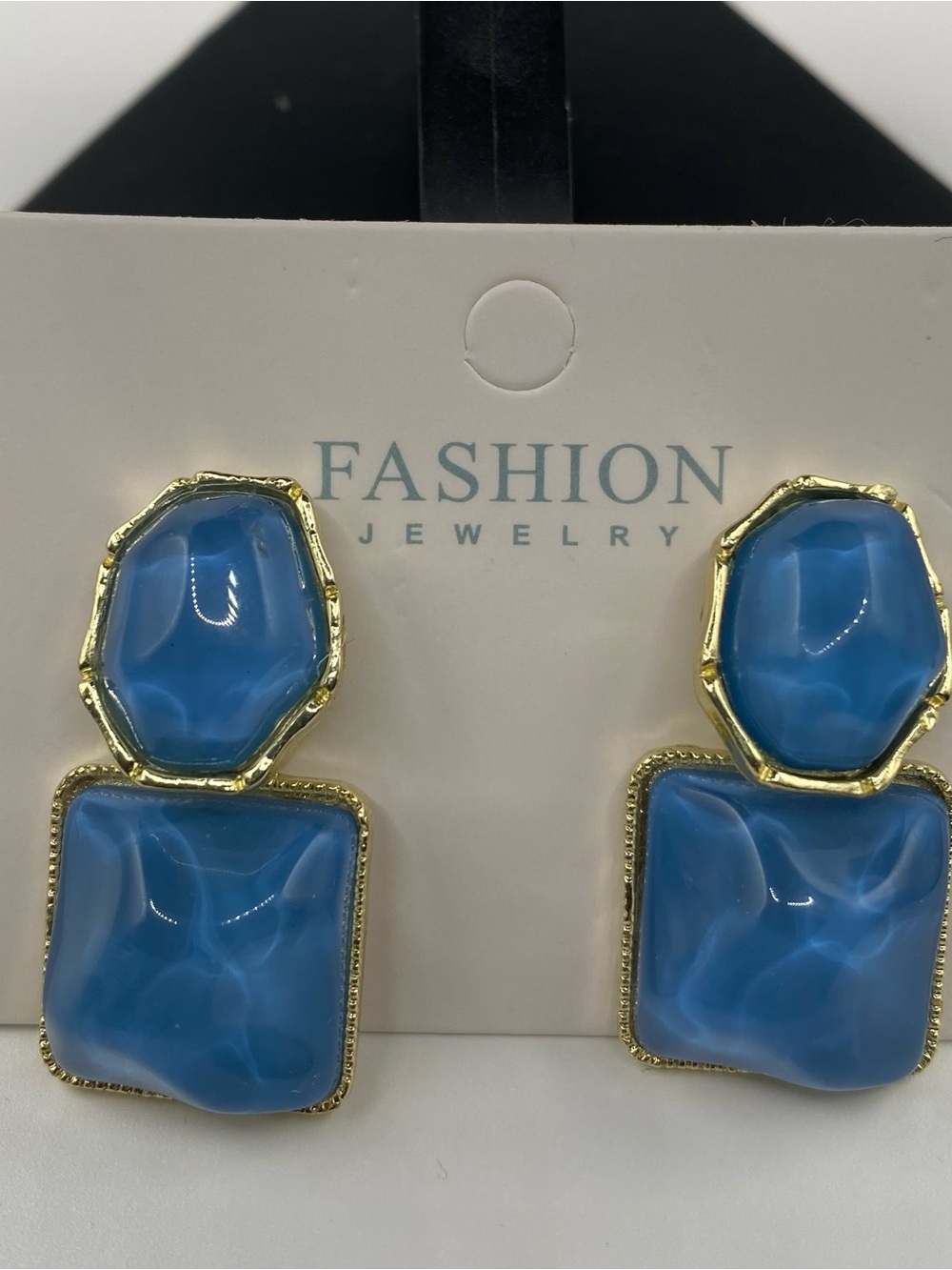 Fashion Jewelry Blue Gold-Tone Double Drop Statement Earrings - Picture 1 of 2